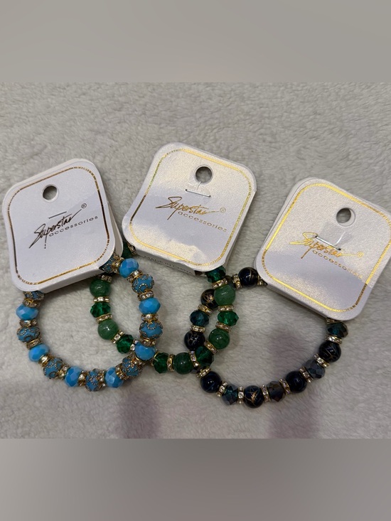Superstar Accessories Jewelry - Set of 3 Superstar Accessories Women’s Beaded Stretch Bracelet - Blue and Green